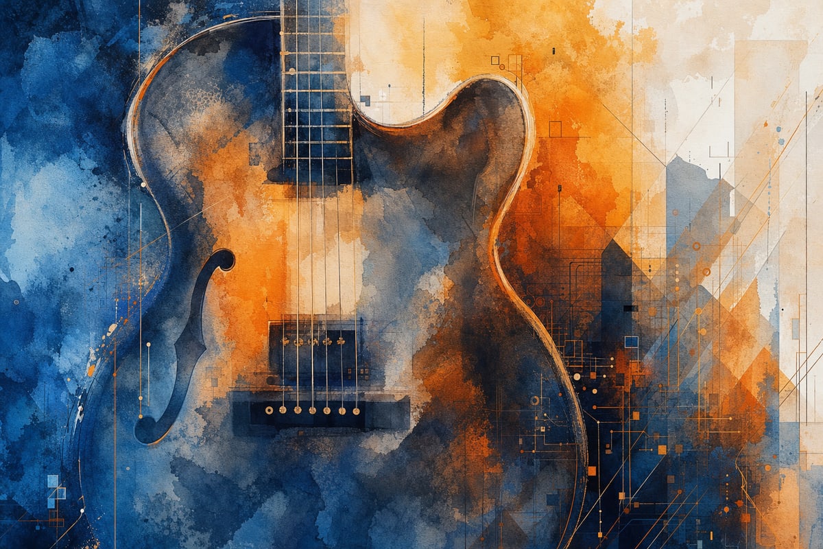 Abstract music canvas art representing the intersection of artificial intelligence and music copyright for independent artists